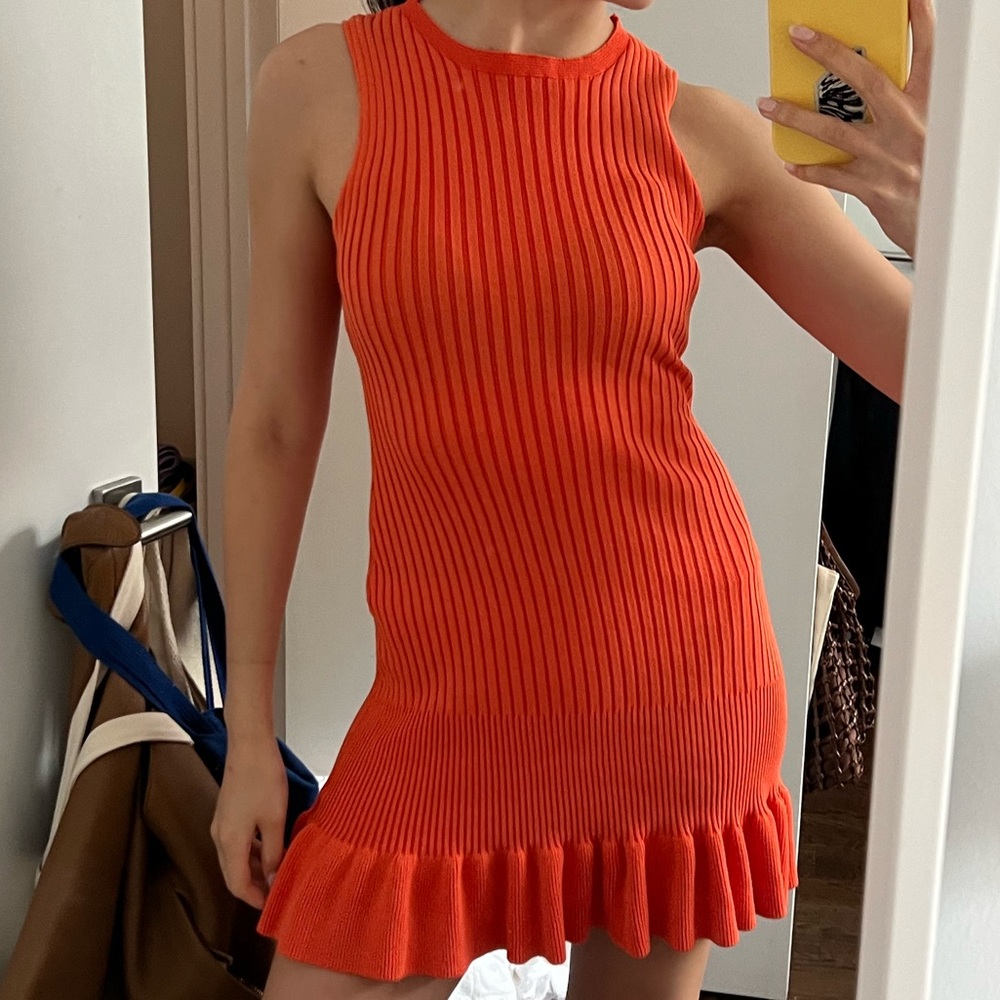 Sleeveless Orange Ribbed Dress